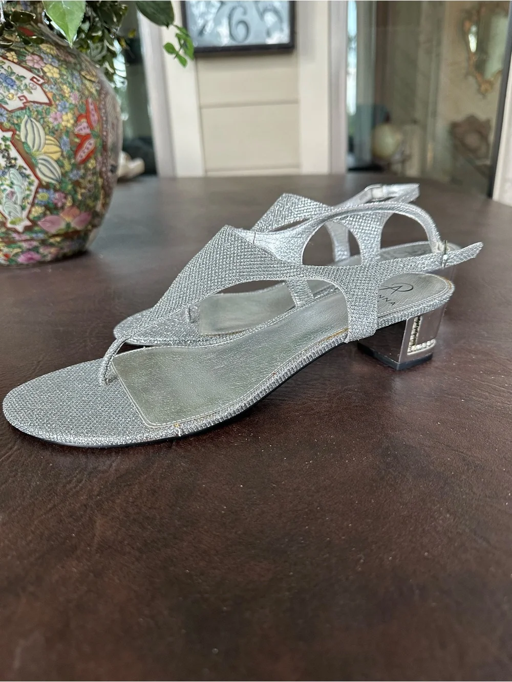 Adrianna Papell Silver Glitter Slingback Sandals